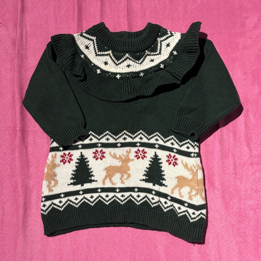 Green Holiday Sweater with Festive Design